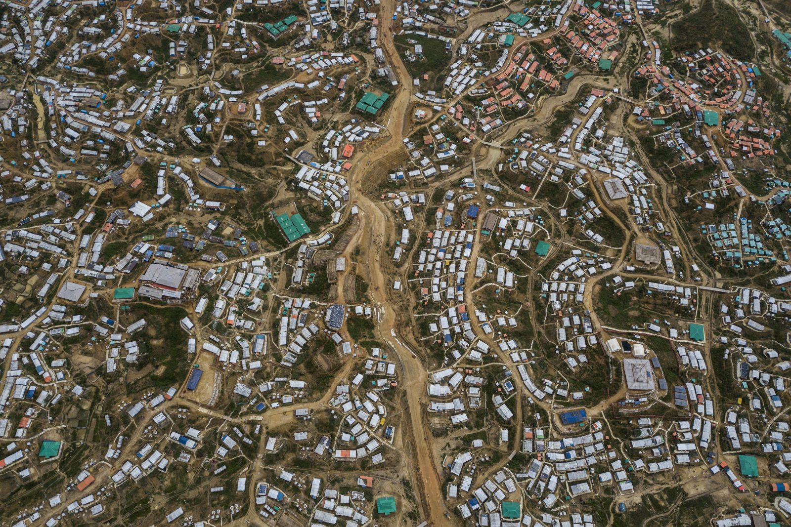 An aerial view of the densely packed Kutupalong refugee camp in Bangladesh where more than 500,000 Rohingya refugees now live.